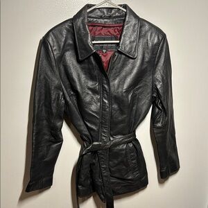 Wilsons Leather Black Wrap Leather Jacket with Belt